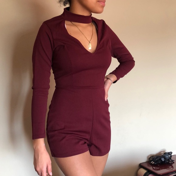 burgundy romper dress